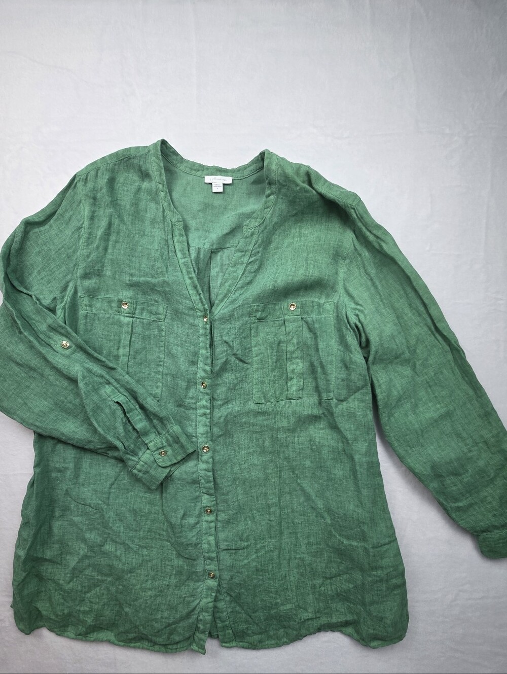 J. Jill Love Linen 100% Linen Green Button-Front Women’s Top